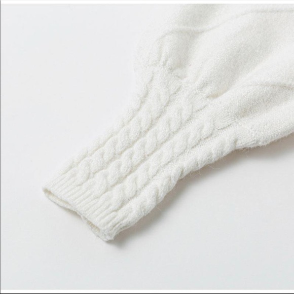 New! Off White Pompom Lantern Sleeve Knit Sweater - Picture 8 of 8
